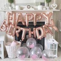 Набор фольгированных воздушных шаров в виде букв Happy birthday розовое золото