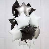 Облако из 15 фольгированных шаров звезд (ассорти Монохром)