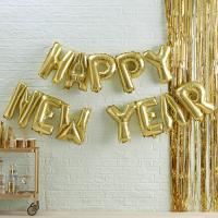 Надпись из шаров на новый год Happy New Year золото