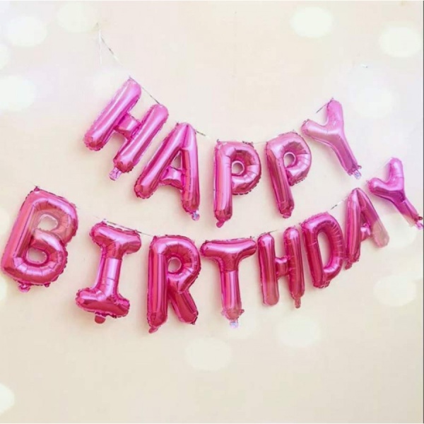 Набор фольгированных воздушных шаров в виде букв Happy birthday, розовый