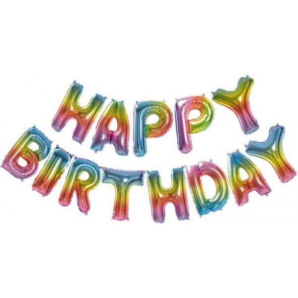 Набор фольгированных воздушных шаров в виде букв Happy birthday радужный градиента