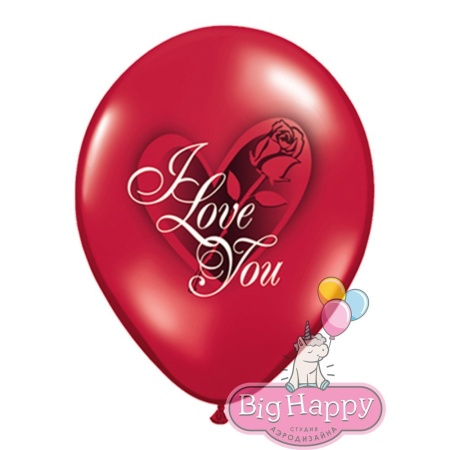 Воздушный шар с красной розой I love you