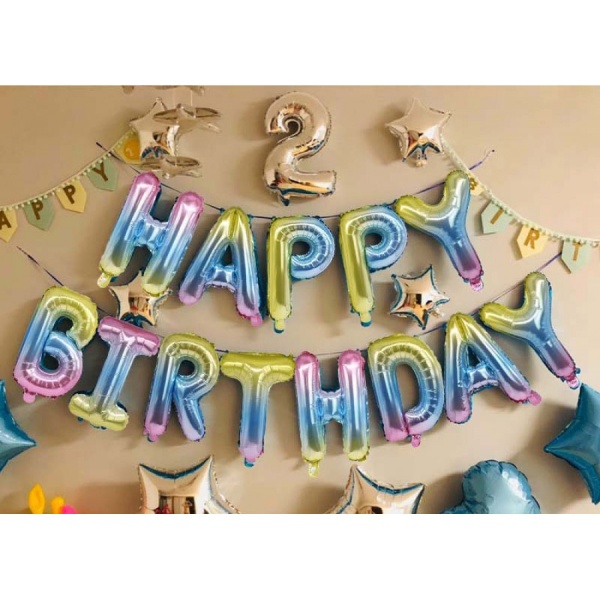 Набор фольгированных воздушных шаров в виде букв Happy birthday нежная радуга